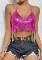 Sexy Tassel Halter Low Back Straps Night Club Top For Women Sexy Tassel Halter Low Back Straps Night Club Top For Women