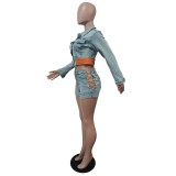 Fashionable Denim Suit Casual Denim Jacket Shorts Set