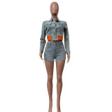 Fashionable Denim Suit Casual Denim Jacket Shorts Set