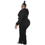 Plus Size Women's Fashion Casual Solid Color Autumn And Winter Hooded Two Piece Tracksuit