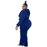 Plus Size Women's Fashion Casual Solid Color Autumn And Winter Hooded Two Piece Tracksuit