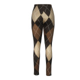 Autumn And Winter Diamond Plaid Print Close-Fitting Basic Pants
