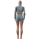 Fashionable Denim Suit Casual Denim Jacket Shorts Set