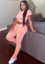 Women's Solid Color Short-Sleeved Sports Suit Two-Piece Pants Set Women's Solid Color Short-Sleeved Sports Suit Two-Piece Pants Set