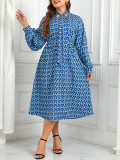 Plus Size Women Printed Puff Sleeve Dress