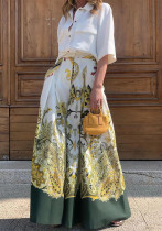 Women autumn single-breasted shirt and high-waist printed wide-leg pants two-piece set Women autumn single-breasted shirt and high-waist printed wide-leg pants two-piece set