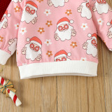 Christmas Girl cartoon Santa Claus printed long-sleeved Top and Pant two-piece set
