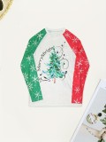 Christmas Women Autumn Letter Print Long Sleeve Round Neck T-Shirt