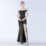 Women Sequins Formal Party Off Shoulder Evening Dress