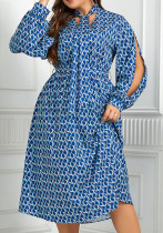 Plus Size Women Printed Puff Sleeve Dress