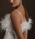 Women Party Dresses Faux Fur Patchwork Sequins Off Shoulder Sexy Strapless Dress