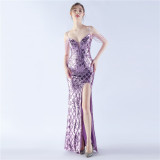 Women Herringbone Lace-Up Symphony Beaded Evening Dress