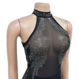 Women Solid mesh Beaded Halter Neck Dress