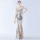 Women Herringbone Lace-Up Symphony Beaded Evening Dress