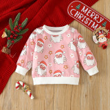 Christmas Girl cartoon Santa Claus printed long-sleeved Top and Pant two-piece set