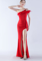 Women Ostrich Feather Party Dinner Evening Dress Women Ostrich Feather Party Dinner Evening Dress