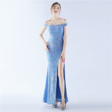 Women Sequins Formal Party Off Shoulder Evening Dress