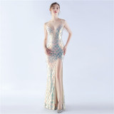 Women Herringbone Lace-Up Symphony Beaded Evening Dress