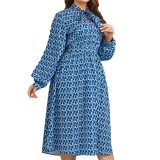 Plus Size Women Printed Puff Sleeve Dress