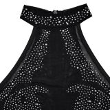 Women Solid mesh Beaded Halter Neck Dress