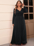 Plus Size Women Autumn V-neck Long Sleeve Mesh Dress