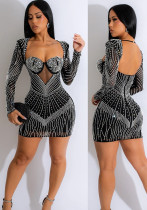 Women Solid mesh Beaded long sleeve dress Women Solid mesh Beaded long sleeve dress