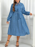 Plus Size Women Printed Puff Sleeve Dress