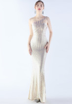 Women Beaded One Shoulder Slash Shoulder Evening Dress Women Beaded One Shoulder Slash Shoulder Evening Dress