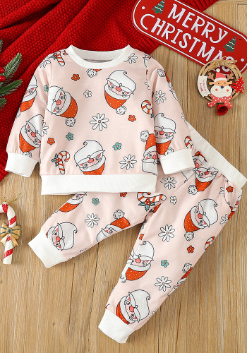 Christmas Girl cartoon Santa Claus printed long-sleeved Top and Pant two-piece set