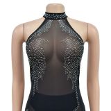 Women Solid mesh Beaded Halter Neck Dress