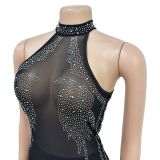 Women Solid mesh Beaded Halter Neck Dress