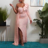 Winter African Women Dress Fashion One Shoulder Sequin Bridesmaid Dress Party Long Dress