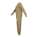 Casual Women's Spring And Autumn Round Neck Striped Patchwork Long Sleeve Top Pants Two-Piece Set