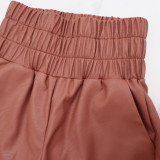 Autumn And Winter Fashion Street High Waisted Wide Leg Pu Leather Women's Pants