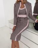 Fashionable Spring And Autumn Women's Printed Long-Sleeved Jacket, Vest And Skirt Three-Piece Outfit