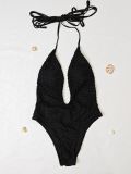 Sexy Mesh Solid Color Bikini One-Piece Swimsuit For Women