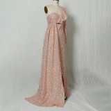Winter African Women Dress Fashion One Shoulder Sequin Bridesmaid Dress Party Long Dress