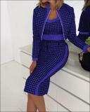 Fashionable Spring And Autumn Women's Printed Long-Sleeved Jacket, Vest And Skirt Three-Piece Outfit