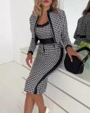 Fashionable Spring And Autumn Women's Printed Long-Sleeved Jacket, Vest And Skirt Three-Piece Outfit