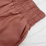 Autumn And Winter Fashion Street High Waisted Wide Leg Pu Leather Women's Pants