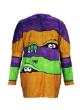 Halloween Printed Pocket Round Neck Long Sleeve Women's Top
