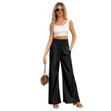 Autumn And Winter Fashion Street High Waisted Wide Leg Pu Leather Women's Pants