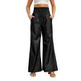 Autumn And Winter Fashion Street High Waisted Wide Leg Pu Leather Women's Pants