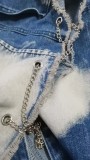 Autumn And Winter Fashion Washed Patchwork Chain Denim Jacket For Women