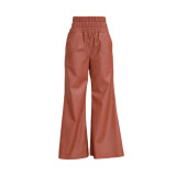 Autumn And Winter Fashion Street High Waisted Wide Leg Pu Leather Women's Pants