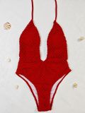 Sexy Mesh Solid Color Bikini One-Piece Swimsuit For Women