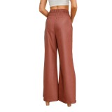 Autumn And Winter Fashion Street High Waisted Wide Leg Pu Leather Women's Pants