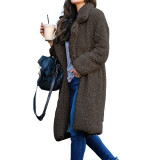 Autumn And Winter Long-Sleeved Turndown Collar Women's Plush Long Coat