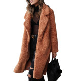 Autumn And Winter Long-Sleeved Turndown Collar Women's Plush Long Coat