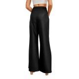Autumn And Winter Fashion Street High Waisted Wide Leg Pu Leather Women's Pants